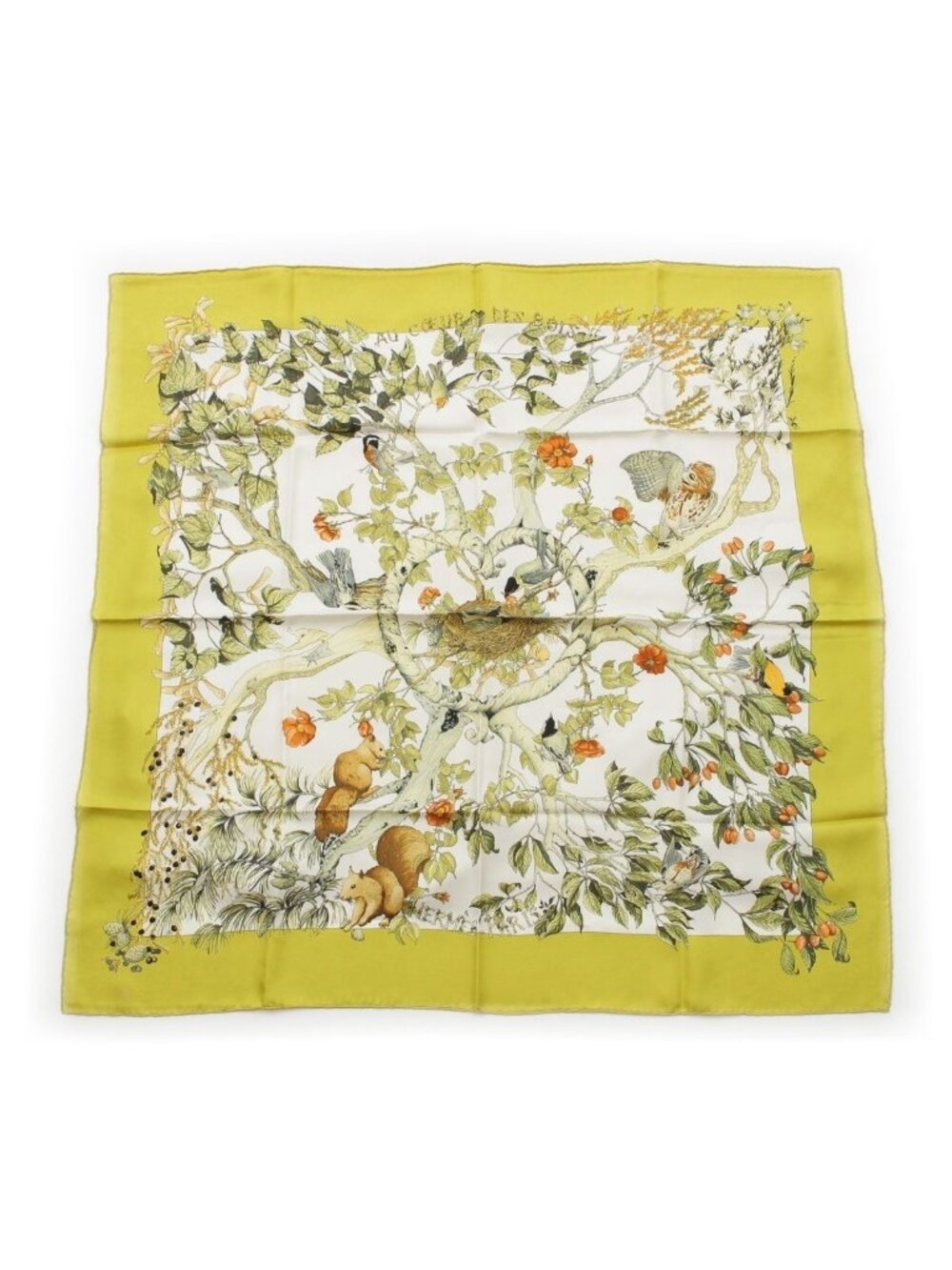 Hermes Carre 90 AU Coeur Des Bois in the Forest Silk All Over Print Scarf Green
